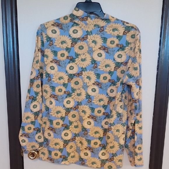Blair Sunflower Print Long Sleeve Top - Blue and Yellow - Picture 2 of 6